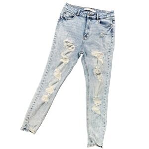 Y2K Distressed Light Wash High Rise Skinny Ripped Denim Jeans Indie Streetwear 9